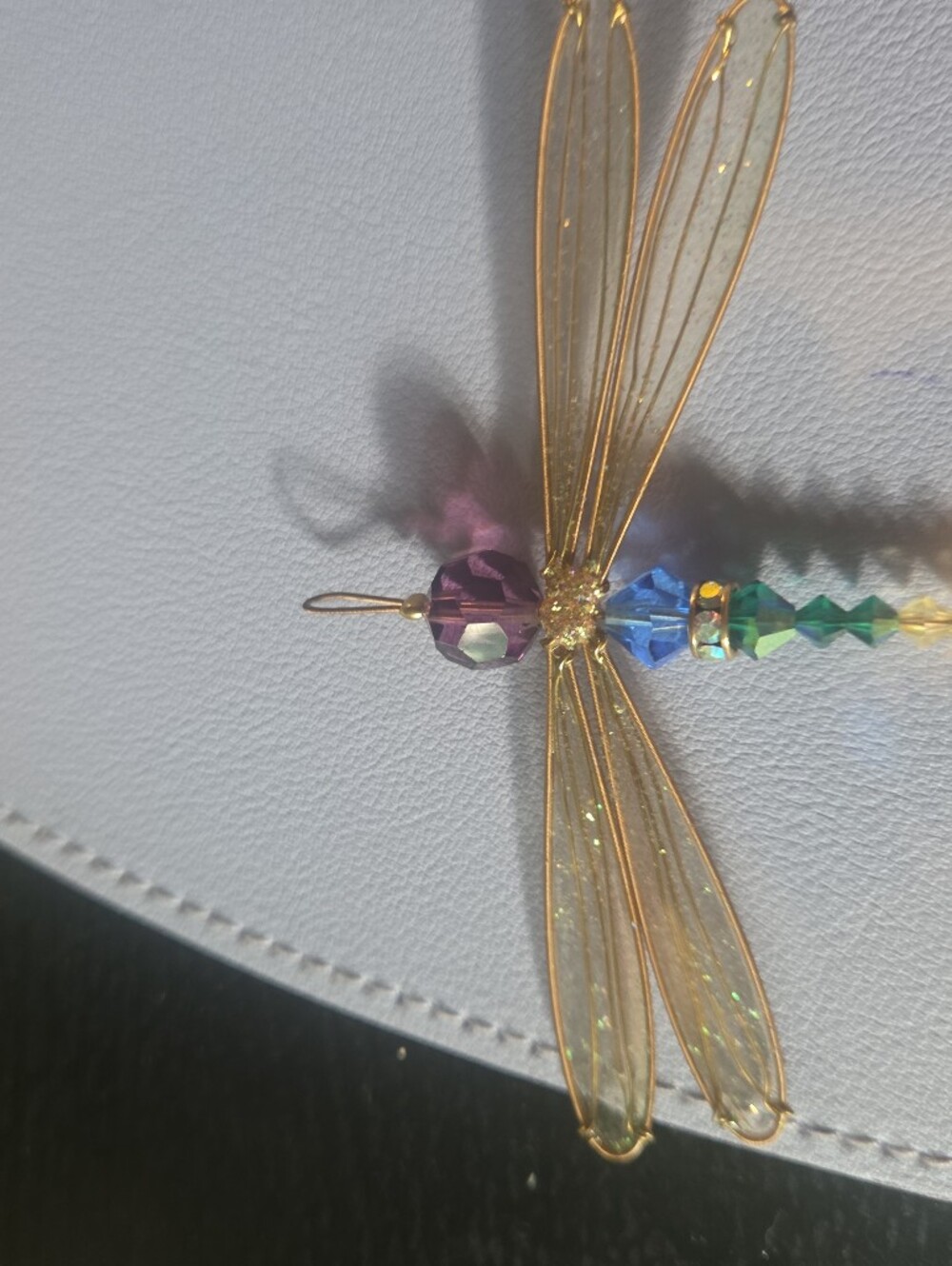 7 Chakra Swarovski Crystal Dragonfly Pendant Rainbow Suncatcher Gold Tone 3.5" - Picture 14 of 16